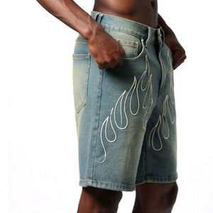 กางเกงยีนส์ขาสั้นปักโลโก้แบบกำหนดเอง สไตล์วินเทจฟอกสี ลุคสตรีทแวร์สำหรับผู้ชาย - Product Image 4