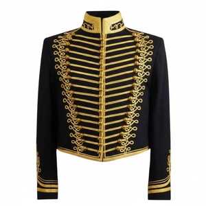 Men's <b>Red</b> Double Breasted Military Style Jacket with Gold Embroidered Buttons Stand Collar Formal Winter Wear - Product Image 2