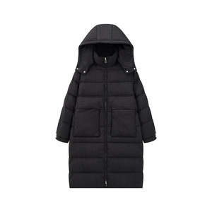 Women's Long <b>Quilted</b> Hooded Winter Jacket Full Sleeve Zipper Closure Solid Color <b>Thick</b> Polyester Wadding Pockets Regular Length - Product Image 3