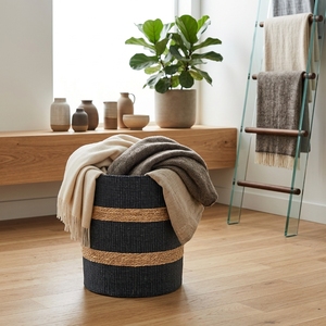Cesto de Almacenamiento de Fibra Natural Tejida Loros BLN, Maceta Decorativa a Rayas, Organizador para el Hogar, Contenedor para Ropa - Product Image 3