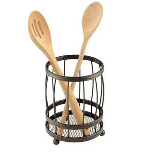 Industrial Bronze Wire Barrel Utensil Holder Mesh Bottom Round Metal Cutlery Caddy Spoon Fork Storage <b>Rack</b> for Kitchen Counter - Product Image 1