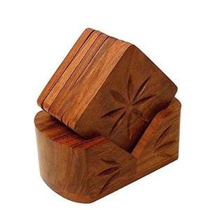 Ensemble de sous-verres en bois design classique avec support, nouveaux sous-verres ronds en bois pour table basse, bar, décoration de la maison et de la cuisine - Product Image 4