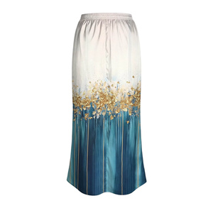 Elegant Women's Chiffon Floor-Length <b>Skirt</b> Abstract Blue Gold Print High <b>Elastic</b> <b>Waist</b> Soft Flowy A-Line Design All Seasons Wear - Product Image 4