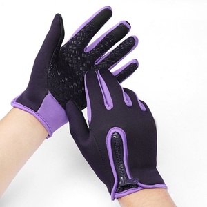 Gants de course en néoprène à doigts entiers avec fermeture éclair, antidérapants, pour extérieur, unisexes, violet et noir - Product Image 1