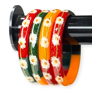 Ready To Ship Best Selling Gold Plated Colourful Acrylic Floral Bangles Set for Women <b>Cute</b> Flower Wedding at Wholesale Price - Product Image 4