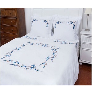 Custom Wholesale Embroidery Blue Floral Home Duvet Cover <b>Sets</b> 250TC European-American Style Breathable 40-count Machine-washable - Product Image 1
