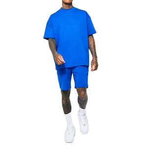 Chándal informal de verano para hombre, Camiseta de cuello redondo de gran tamaño con logotipo personalizado de algodón 100% y pantalones cortos con cordón transpirables - Product Image 2