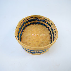 Cesta Tejida a Mano de Bambú Ecológico, Forma Ovalada, Rayas Azules, Decoración Natural para el Hogar, Caja de Almacenamiento - Product Image 3