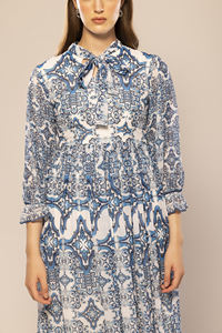 Vestido Largo Azul Estampado de Manga Larga, Diseño de Moda, Vestido Casual de Fiesta para Mujer, Disponible a Precio de Mayoreo - Product Image 6