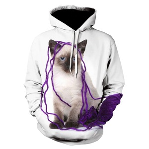 Sweat-shirt à capuche zippé pour homme en tissu French Terry, coupe classique, décontracté, tricoté pour l'automne, 100% coton, motif chat siamois - Product Image 3