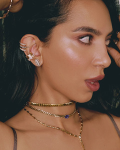 Luxury Baguette Cut Lab Grown Diamond Triple <b>Row</b> Ear Cuff 10K/14K/18K Gold & 925/935 Silver Wedding <b>Gift</b> for Women - Product Image 2