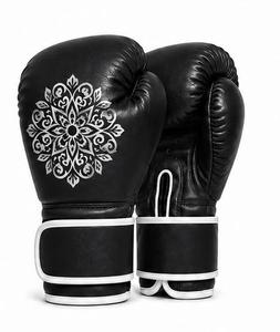 Guantes de Boxeo de Cuero Negro con Estampado de Mandala Plateado, Cierre de Velcro, Unisex, para Entrenamiento de Artes Marciales - Product Image 5