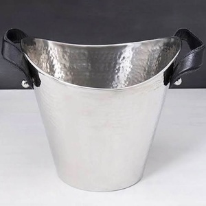 Hand Hammered Stainless Steel <b>Ice</b> Bucket Decorative Metal Wine Chiller with <b>Ring</b> Handles Textured Silver Metal <b>Ice</b> Bucket - Product Image 3