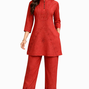 Conjunto de Dos Piezas de Viscosa Bordada para Mujer, Top y Pantalones Casuales, Fabricante - Product Image 1