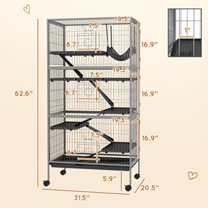 Jaula rodante para animales pequeños de 63 pulgadas de alto con hamaca, hábitat para hurones y chinchillas, hábitat para mascotas de 6 puertas con bandeja extraíble - Product Image 2