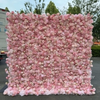Panel Bunga Sutra Gulung Berkualitas Tinggi 8x8 Custom 3d/5d Dinding Bunga Mawar Buatan Warna Pink Latar Belakang Dekorasi Pernikahan