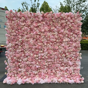 Hochwertige 8x8 Roll-up Seiden-Blumenpaneele Maßgefertigte 3D/5D Rosa Künstliche Rosenwand Hintergrund für Hochzeitsdekoration - Product Image 5