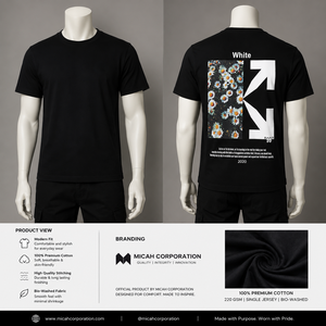 เสื้อยืดผู้ชาย Micah Corporation - ผ้าฝ้าย 100% พิมพ์ลายสกรีน แขนสั้น ผ้าถัก ทอแน่น ไม่ยับ สวมใส่สบาย สีดำ - Product Image 4