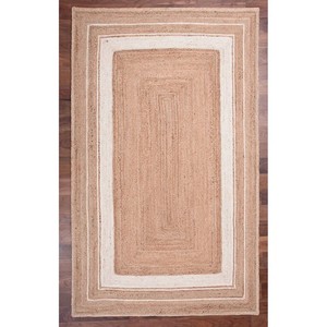 Alfombra de Yute Artesanal de la India, Antideslizante, Reversible, con Patrón Geométrico, para Decoración de Habitaciones, de Primera Calidad, Color Marrón y Negro - Product Image 1