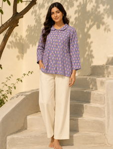 Camisa de Algodón para Mujer con Estampado Floral, Manga Tres Cuartos, Estilo Casual, Corte Regular, Estilo India-Pakistán, para Todas las Temporadas - Product Image 6
