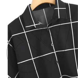 Chemise Homme Noire Unie à Col Mandarin, Coupe Courte, Manches Raglan, Coupe Droite Formelle, Style Été, en Flanelle de Coton Biologique à Séchage Rapide - Product Image 3