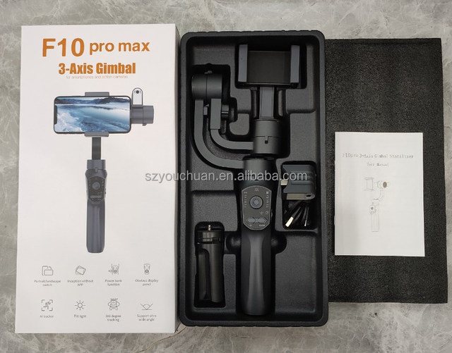 Factory Sales Stock Now F10 Pro Max AI Tracking Module Gimbal 360 Degree Rotating Mobile Phone 3- Axis Gimbal Stabilizer