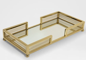 <b>Gold</b> <b>Mirror</b> <b>Rectangular</b> Metal Decorative Serving Tray Polished Iron Table Display Eco-Friendly Catering for Christmas Party - Product Image 3