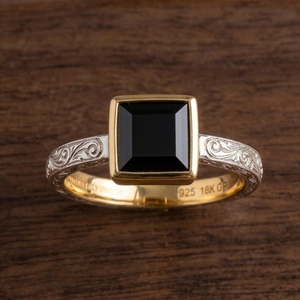 Black Onyx Square Cut <b>Ring</b> 10mm 925 Sterling Silver 18K Gold Plated Handmade Jewelry Men Jewellery Gift for Husband - Product Image 1