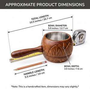 Quemador de Incienso Redondo de Madera Rústico con Asa, Patrones de Hojas Talladas y Revestimiento Metálico Duradero, Accesorio Moderno para Escritorio - Product Image 3