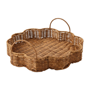 Bandeja de Servir Redonda de Ratán Exclusiva en Oferta, Diseño Festoneado, Material para Organización de Mesa de Cocina, Exhibición de Frutas - Product Image 1
