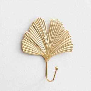 Leaf Shape Metal Wall <b>Hook</b> Set Of 7 Gold Tone <b>Plant</b> Pattern Rustic Style <b>Hooks</b> For Clothing Storage - Product Image 3