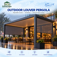 Pergola moderne minimaliste en aluminium avec stores latéraux coupe-vent pour espace de détente de jardin de villa privée