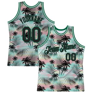 Camiseta de Baloncesto Personalizada con Hojas de Palma Tropicales en Verde Kelly, Impresión Digital Profesional, Malla de Poliéster/Algodón - Product Image 1