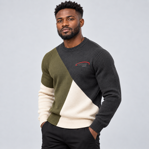 Pull pour homme en tissu tricoté chaud, finition douce au toucher, coupe confortable, col rond, poignets côtelés, coutures durables pour l'hiver - Product Image 3