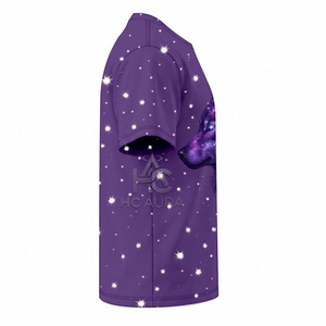 T-shirt unisexe tendance en coton/polyester durable, couleur violette, motif loup, manches courtes, disponible dès maintenant, logo personnalisé - Product Image 4