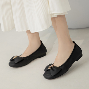 Ballerines en cuir d'agneau véritable pour femmes Ann'S, avec nœud décoratif, en cuir souple, confortables, à enfiler, plates, noires - Product Image 6