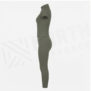North Approach 2 Piece Yoga <b>Set</b> Full Length Zipper Front Solid Olive <b>Green</b> Sweat Wicking <b>Gym</b> Wear Women's Sportswear - Product Image 2