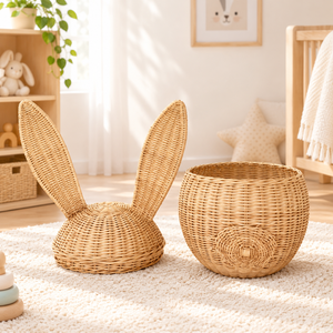 Cesta de Almacenamiento de Mimbre con Orejas de Conejo, Organizador de Juguetes, para el Hogar, Hotel, Resort, Dormitorio Infantil, Decoración de Guardería, Venta al Por Mayor - Product Image 1