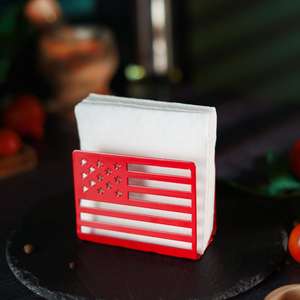 American Flag Napkin Holder Red Plastic Rectangle Design Novelty <b>Table</b> Decoration - Product Image 2