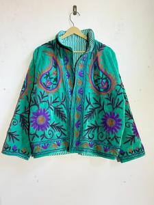Dhati Handicrafts Indian Suzani Winter <b>Velvet</b> Eco-Friendly 100% Cotton Finished Floral Embroidered <b>Jacket</b> for <b>Women</b> - Product Image 1