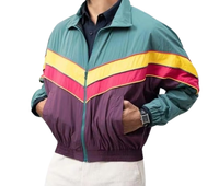 Veste coupe-vent rétro sport colorblock vert et violet, anorak de sport, veste coupe-vent imperméable en nylon, veste coupe-vent d'extérieur
