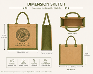 Custom Logo Printed Jute <b>Tote</b> Bag with <b>Zip</b> Closure and Rope Handle Eco-Friendly Reusable Shopping & Gift Bag 32x28x16cm - Product Image 2