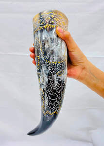 Jarra Vikinga de Cuerno Natural Tallada con Grabado de Dragón, Estilo Náutico, para Regalo de Navidad - Product Image 6