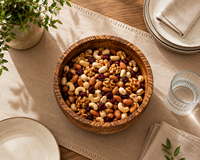 Handgemaakte serveerschaal van acaciahout |   Grote houten fruitschaal voor salades en snacks |   Decoratieve keuken- en eetkom |   Milieuvriendelijk