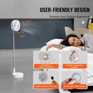 Ventilateur sur pied oscillant pliable de 8 pouces, 4 vitesses réglables, ventilateur de bureau portable, 7200 mAh rechargeable, ventilateur tour avec télécommande - Product Image 5