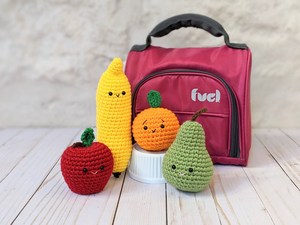 Porte-clés en crochet fait main, mignon, style amigurumi, pendentif, porte-clés tricoté, panier de fruits, aliments de jeu, banane amigurumi - Product Image 2