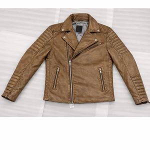 Veste en cuir de mouton unie pour homme, tendance 2025, lavée et cirée, semi-végétale - Product Image 1