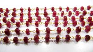 Natural African Ruby Rondelle 3-4mm Faceted Beaded <b>Rosary</b> Chain - Product Image 2