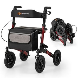 Deambulatore Pieghevole con Ruote da 9 Pollici per Ogni Terreno, Capacità 139 kg, 7 Livelli di Altezza (Telaio in Alluminio 32,1-38,2 Pollici), Sedile Largo Regolabile in Altezza - Product Image 1