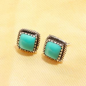 Natural <b>Turquoise</b> Cabochon Gemstone Silver Pendant <b>Stud</b> <b>Earrings</b> Women's Sterling Silver Jewelry for Weddings - Product Image 2